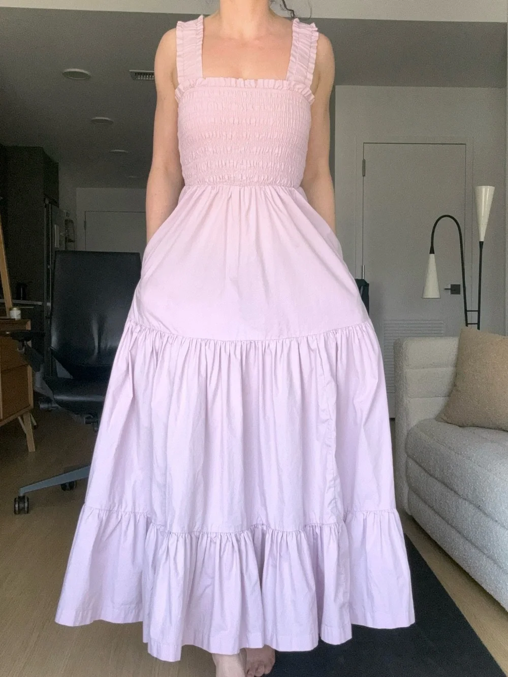Abercrombie & Fitch Lavender Lilac Smocked Tiered Maxi Dress Pockets Cottagecore